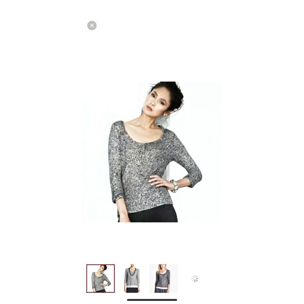 eileen fisher shimmer karma knit sweater top silver size m